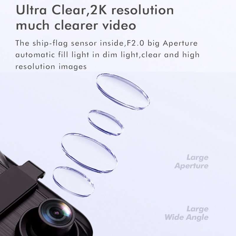 Anytek Q8 4K HD Large Screen Car Recorder Double Record Reversing Image Rear View Mirror Night Visio