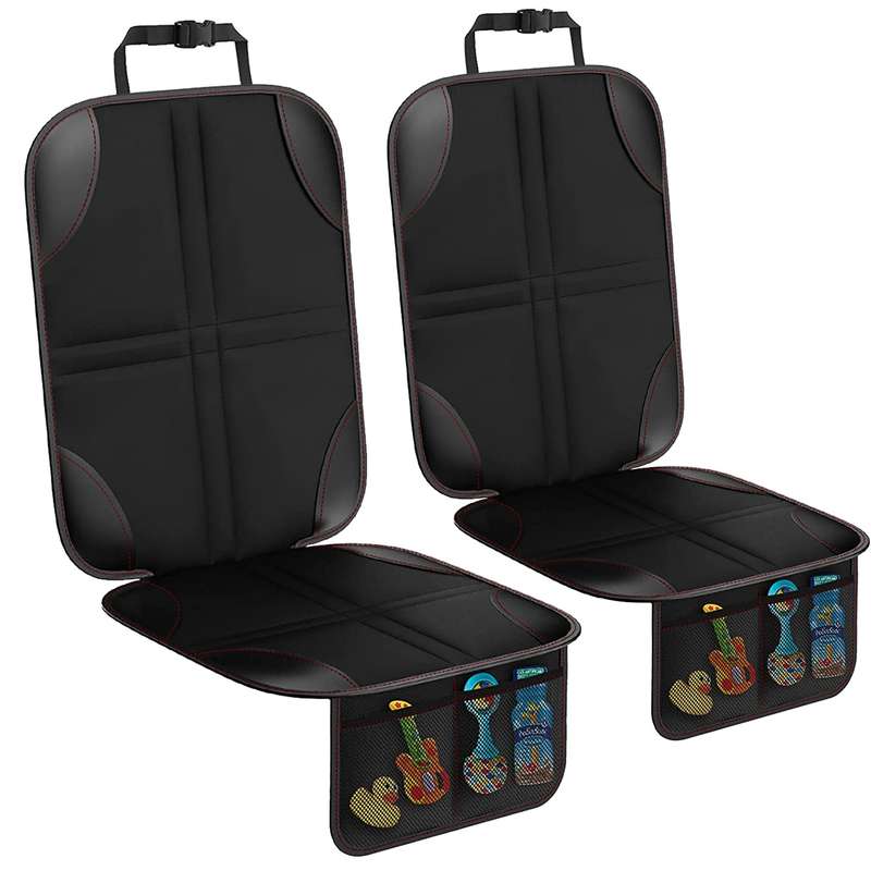 2pcs Child Car Seat Protector Non-Slip Base Material + Waterproof 600D Fabric(Black Line)