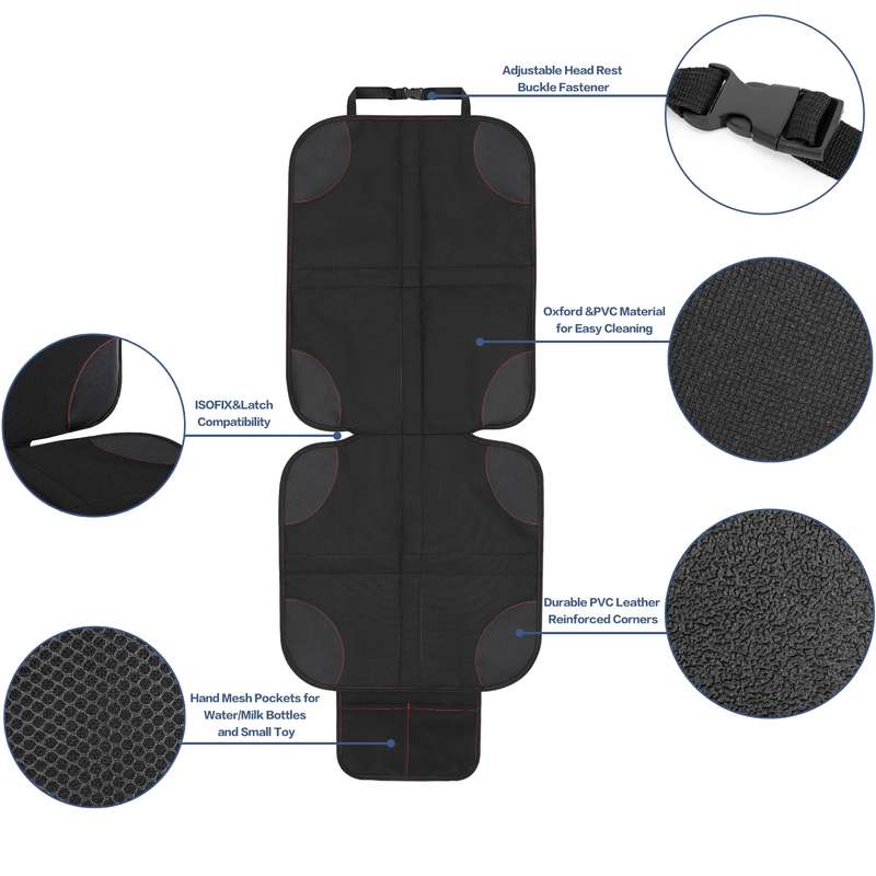 2pcs Child Car Seat Protector Non-Slip Base Material + Waterproof 600D Fabric(Black Line)