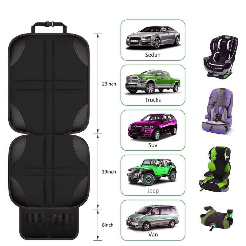 2pcs Child Car Seat Protector Non-Slip Base Material + Waterproof 600D Fabric(Black Line)