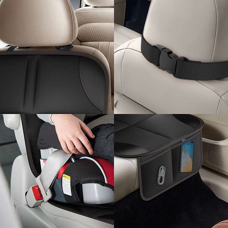 2pcs Child Car Seat Protector Non-Slip Base Material + Waterproof 600D Fabric(Black Line)