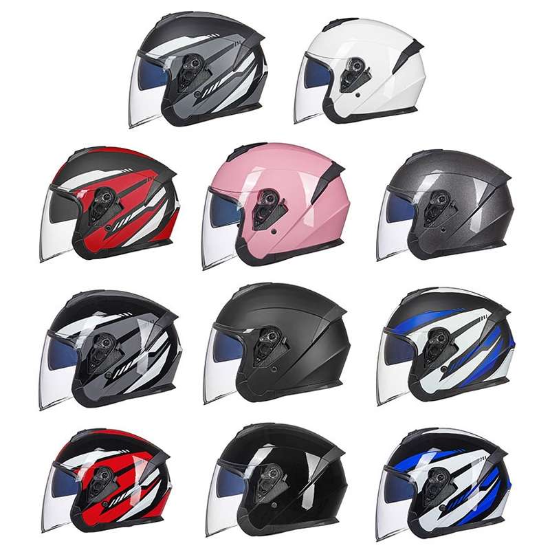 GXT Electric Vehicle Four Seasons Sun Protection & Windshield Double Lens Helmet, Size: M(Bright Bla