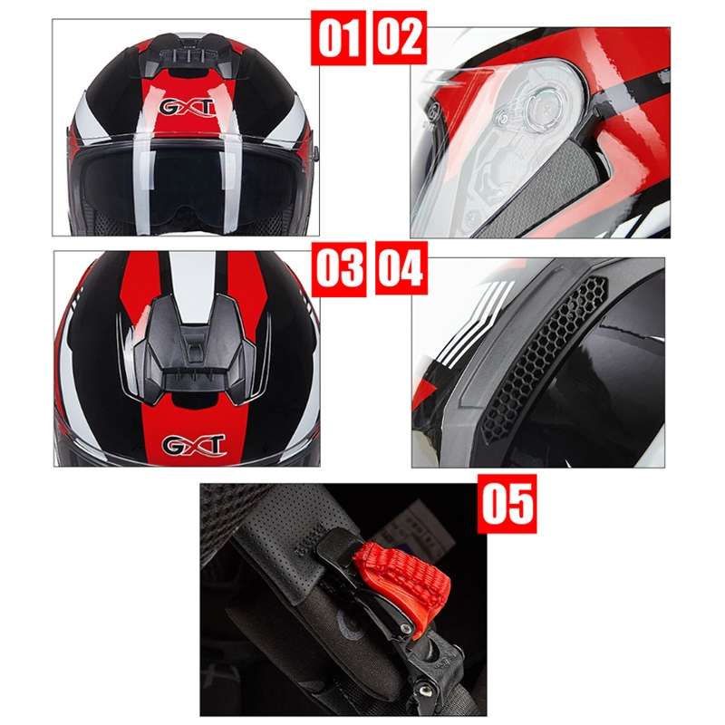 GXT Electric Vehicle Four Seasons Sun Protection & Windshield Double Lens Helmet, Size: M(Bright Bla