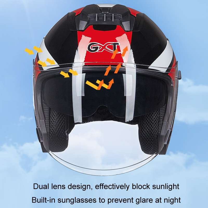 GXT Electric Vehicle Four Seasons Sun Protection & Windshield Double Lens Helmet, Size: M(Bright Bla