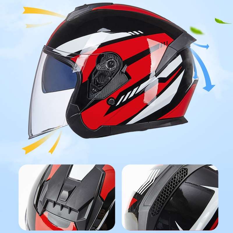 GXT Electric Vehicle Four Seasons Sun Protection & Windshield Double Lens Helmet, Size: M(Bright Bla