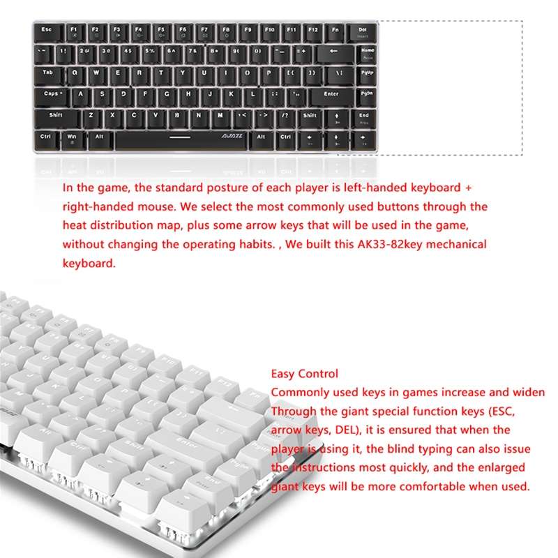 Ajazz AK33 82 Keys Bluetooth 5.0/Wired Dual Mode Red Shaft Mechanical Keyboard White Light (Black)