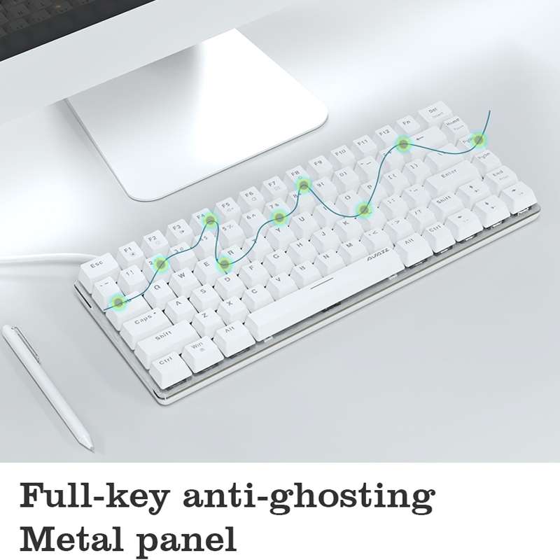 Ajazz AK33 82 Keys Bluetooth 5.0/Wired Dual Mode Red Shaft Mechanical Keyboard White Light (Black)