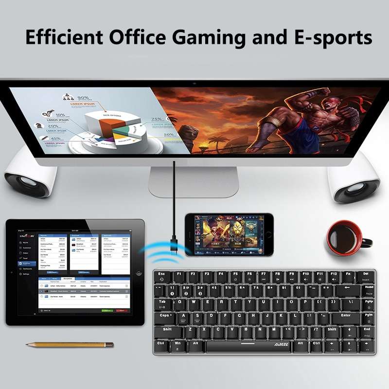 Ajazz AK33 82 Keys Bluetooth 5.0/Wired Dual Mode Red Shaft Mechanical Keyboard White Light (Black)