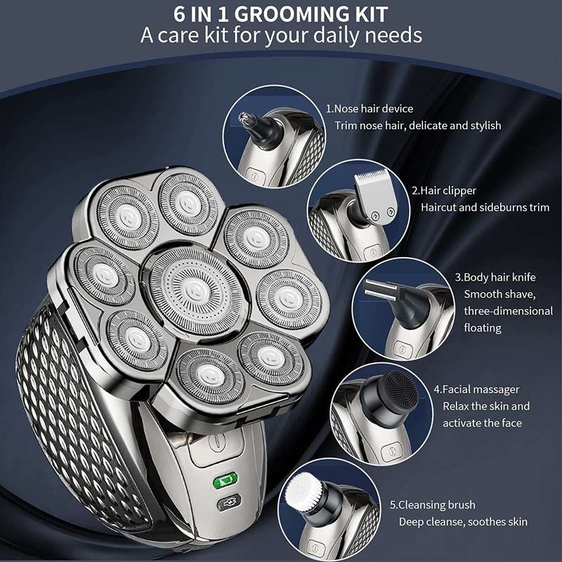6 In 1 9 Knife Head Multifunctional USB Shaver Full Body Water Washing Shaver Men Hair Bald
