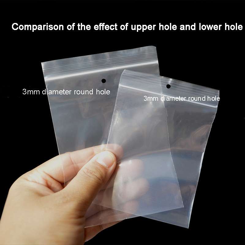 100pcs  Perforated Ziplock Bag Thickened Transparent Packaging Bag Plastic Sealed Bag 8 x 18cm 12 S