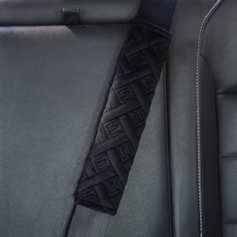 1pair Car Plush Seat Belt Embroidered Shoulder Pad Cover(Blue)