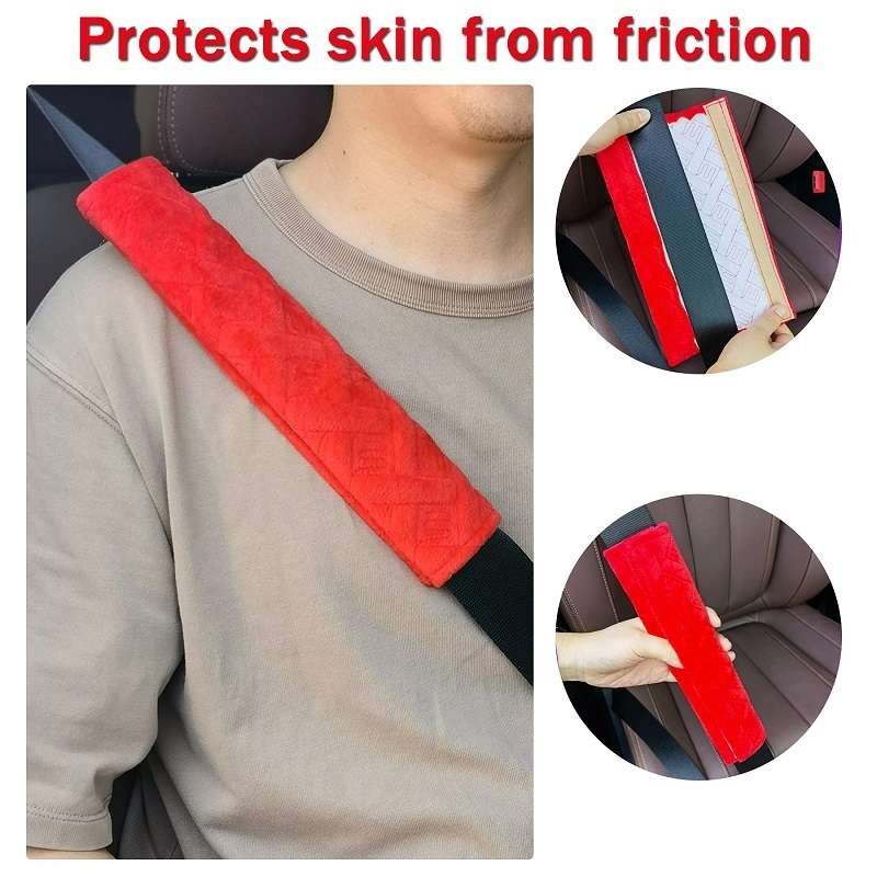 1pair Car Plush Seat Belt Embroidered Shoulder Pad Cover(Blue)