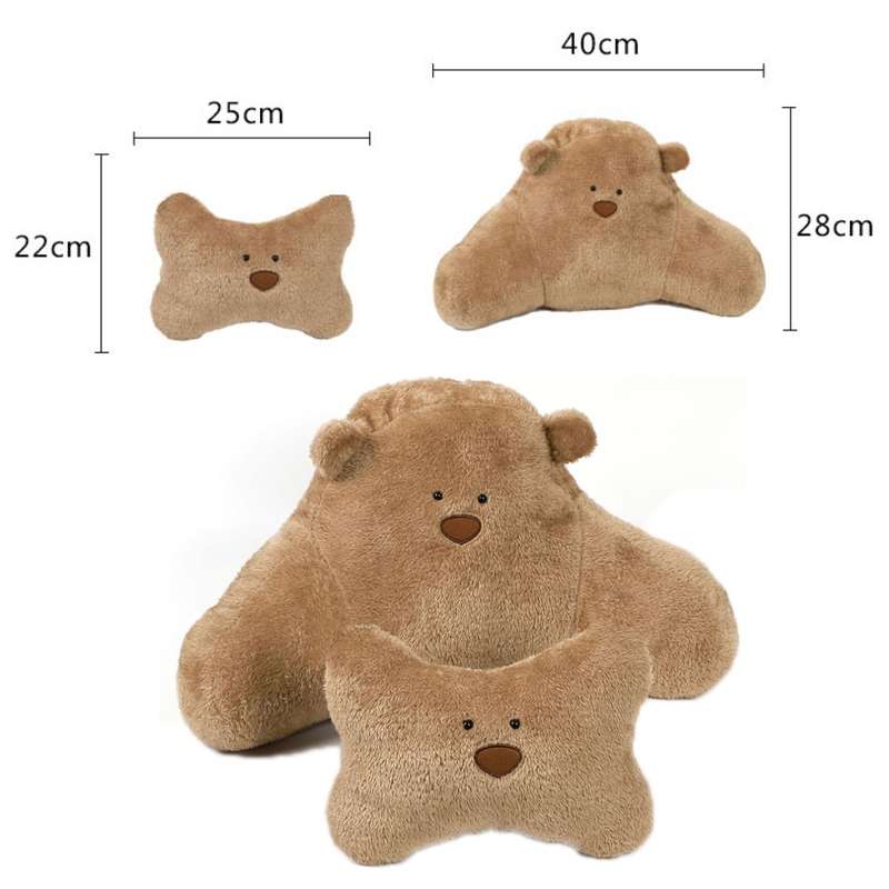 Car Cartoon Bear Plush Seat Upholstery Pillow, Color: Headrest Brown