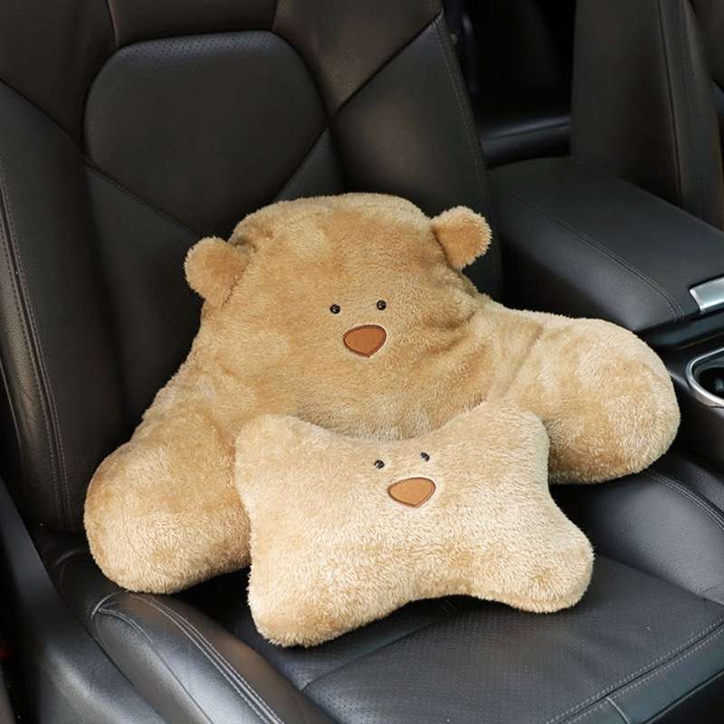 Car Cartoon Bear Plush Seat Upholstery Pillow, Color: Headrest Brown