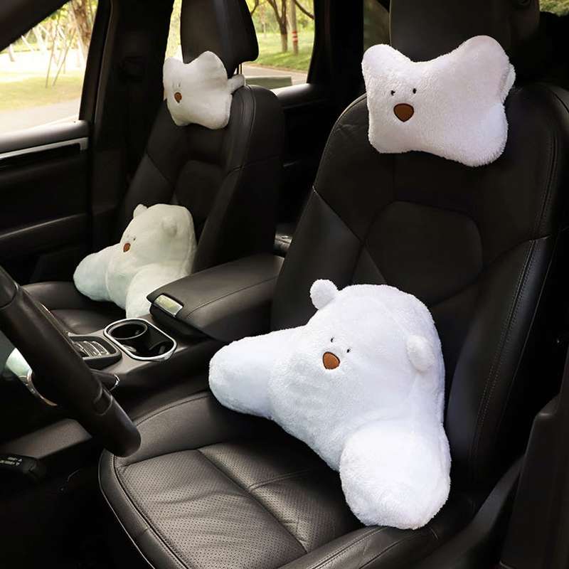 Car Cartoon Bear Plush Seat Upholstery Pillow, Color: Headrest Brown