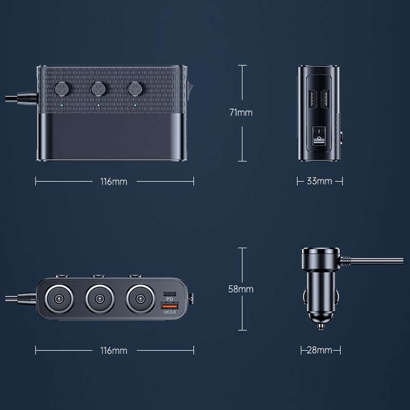 Car Cigarette Lighter USB3.0/PD Interface 128W Car Charger(C28)