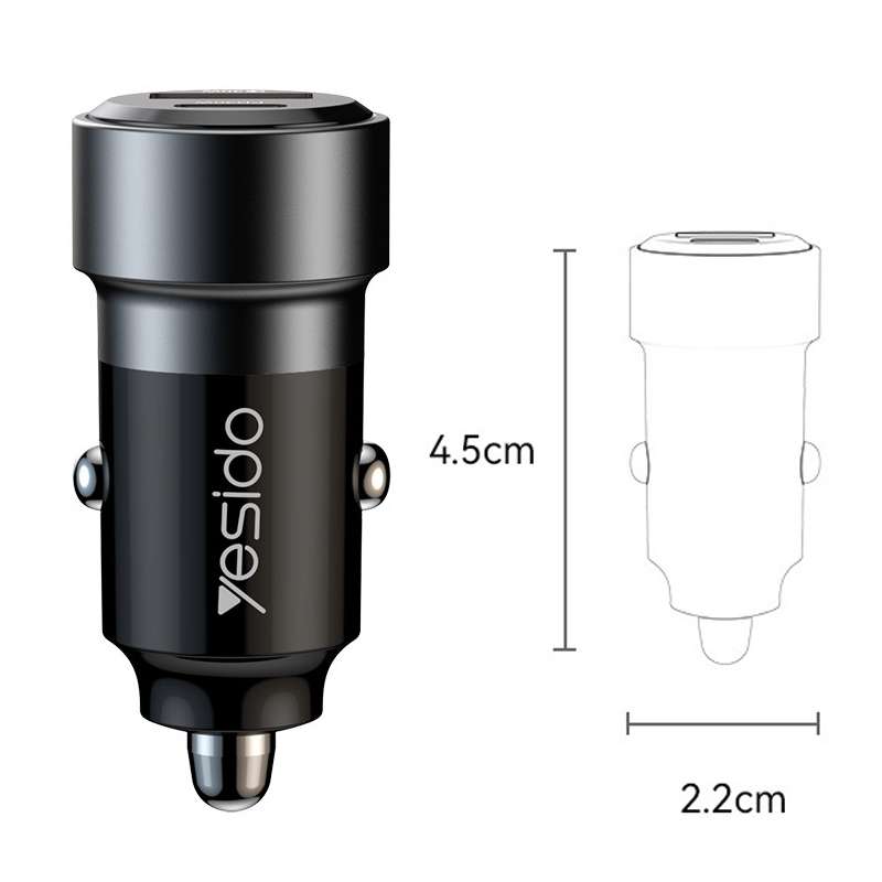 Yesido Y54 With 8 Pin To Type-C/USB-C Line Car Charger QC3.0+PD30W Type-C/USB-C+USB Dual Port Quick