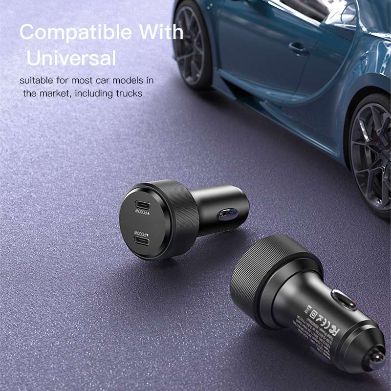 Yesido Y48 60W Car Fast Charger Aluminum Aluminum Double Type-C/USB-C Port Car Charger(Black)