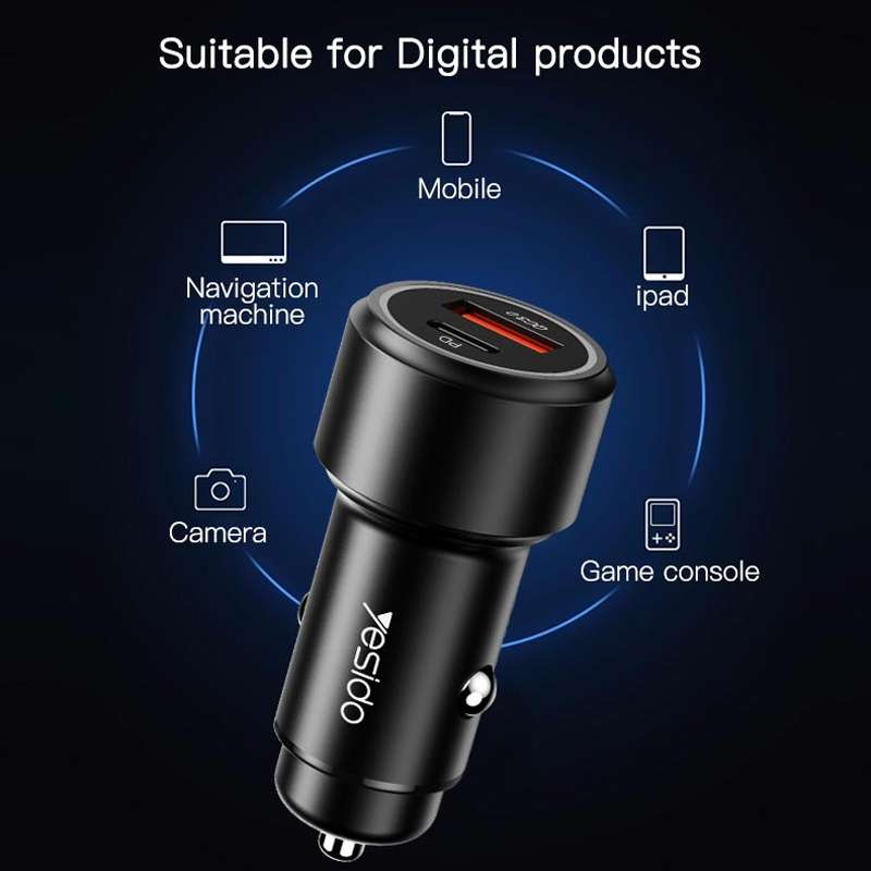 Yesido Y42 PD+QC3.0 Car Charger Cigarette Lighter 42W Fast Charger(Black)