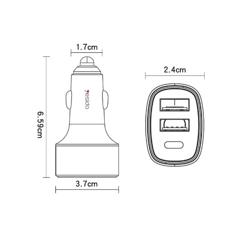 Yesido Y47 49W Double USB+Type-C/USB-C Port Car Fast Charger(Black)