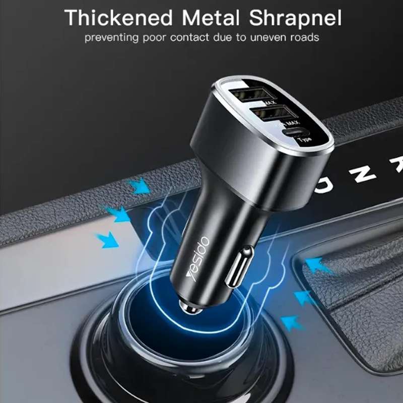 Yesido Y47 49W Double USB+Type-C/USB-C Port Car Fast Charger(Black)