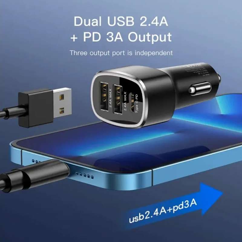 Yesido Y47 49W Double USB+Type-C/USB-C Port Car Fast Charger(Black)