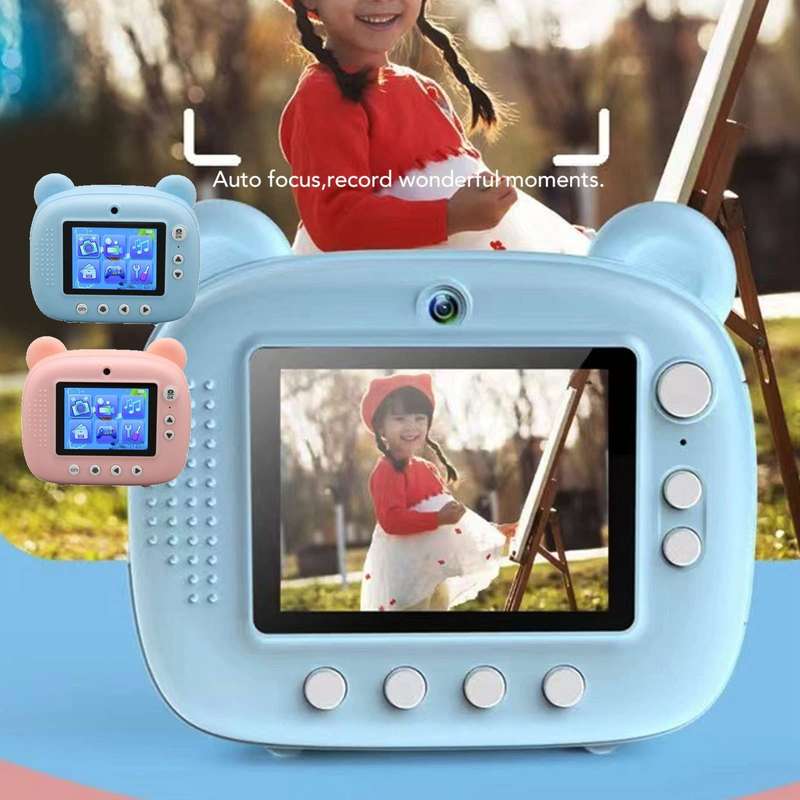 Children Instant Print Camera 1080P 2.4-Inch IPS Screen Dual Lens Photography Camera(Pink)