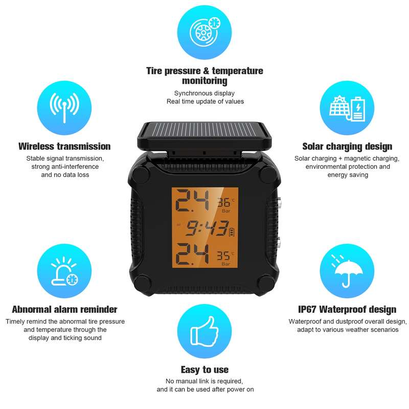 M8 Solar Motorcycle Tire Pressure Monitor Color Screen High Precision Sensor