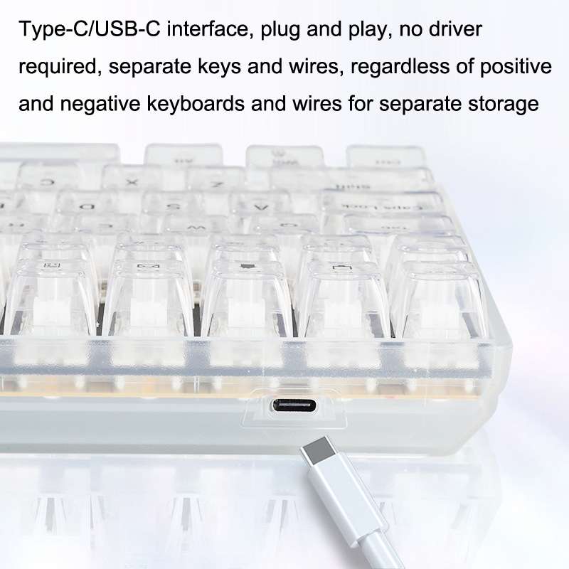 100 Keys Customized Gaming Wired Mechanical Keyboard Transparent Keycap Red Shaft (White)