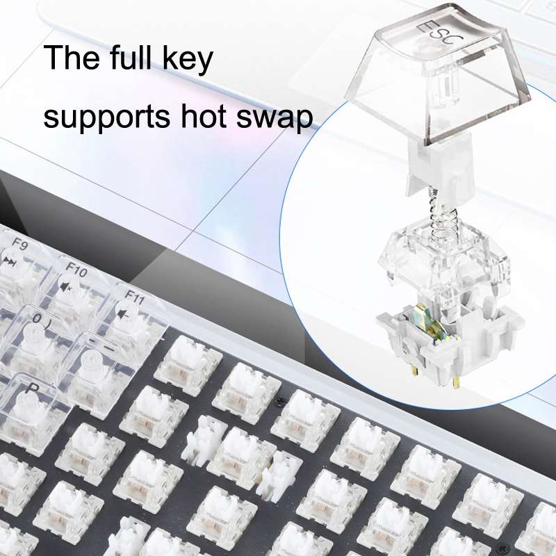 100 Keys Customized Gaming Wired Mechanical Keyboard Transparent Keycap Red Shaft (White)