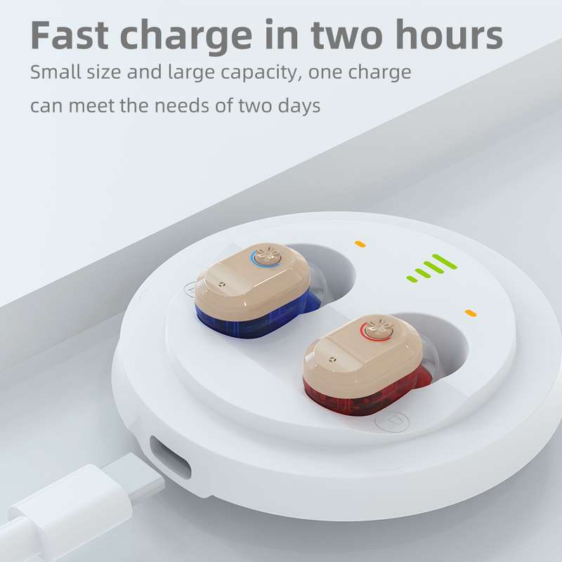 USB Charging Mini In-Ear Elderly Hearing Aid Stealth Sound Amplifier(Red and Blue)