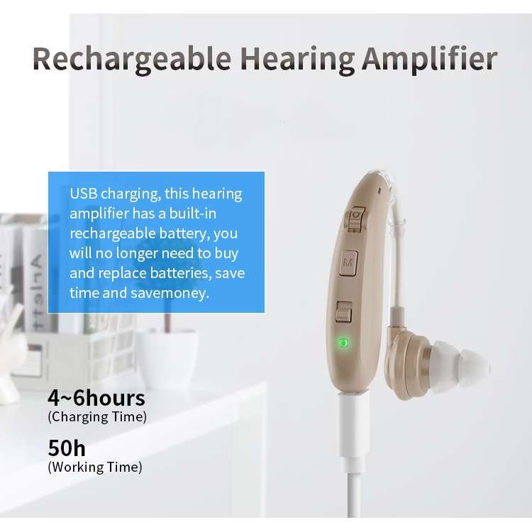 USB Charging Earhook Noise Reduction Hearing Aid Sound Amplifier(Skin-color)