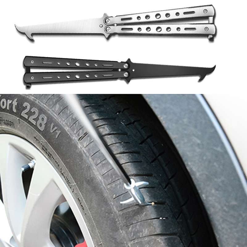 Folding Stone Clearing Hook Safety Hammer Portable Car Tire Cleaning Tool Set(Silver)