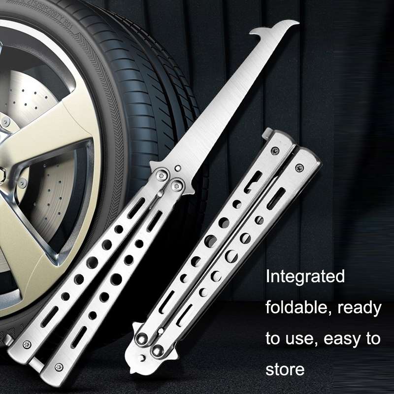 Folding Stone Clearing Hook Safety Hammer Portable Car Tire Cleaning Tool Set(Silver)