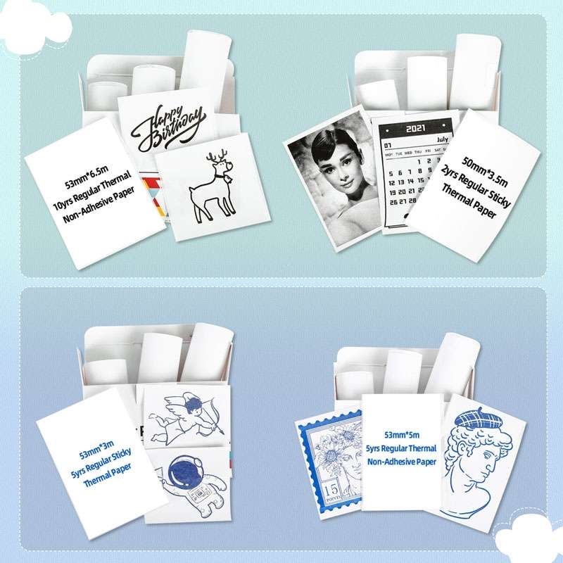 For Phomemo T02 3rolls Bluetooth Printer Thermal Paper Label Paper 50mmx3m 5 Years Blue on White Sti