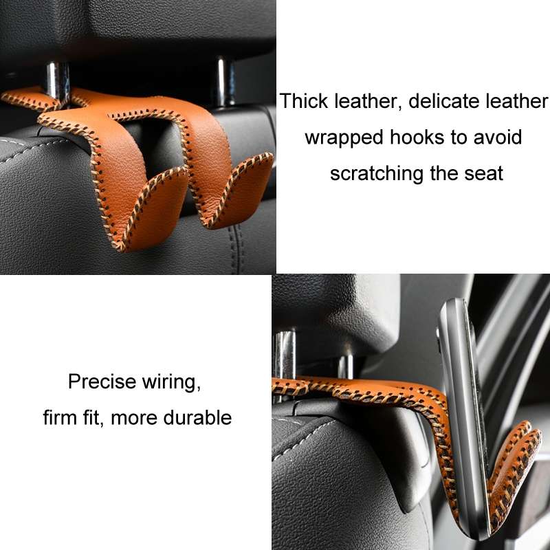 Car Double Hook Stainless Steel Rear Headrest Mobile Phone Holder(Black Red Line)