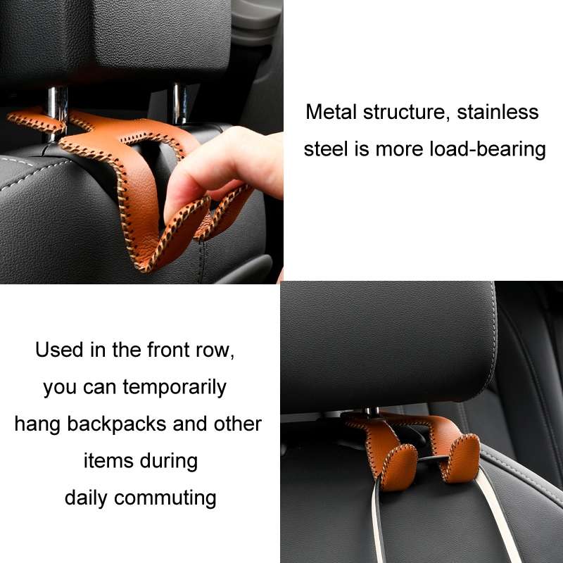 Car Double Hook Stainless Steel Rear Headrest Mobile Phone Holder(Black Red Line)