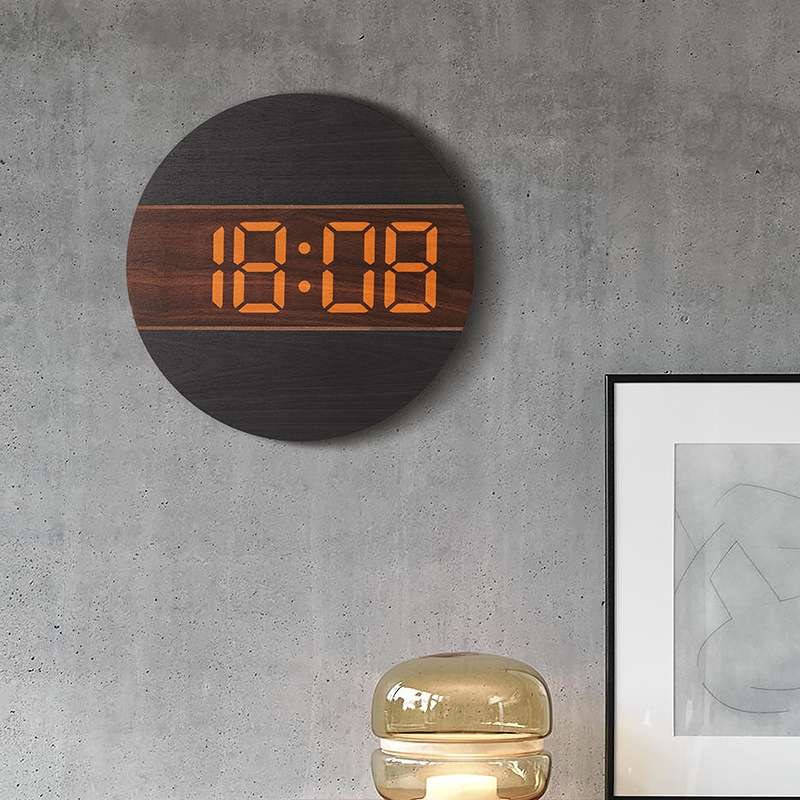 G218B Wooden Living Room Digital Display Clock Home Decoration Wall Clock(Khaki)