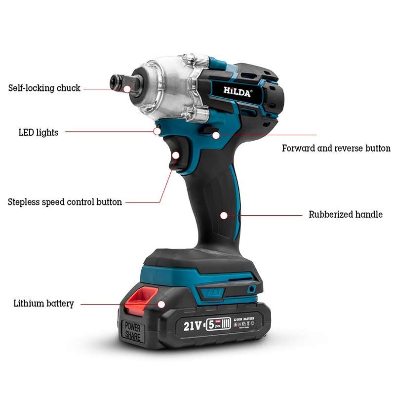 HILDA Motorized Wrenches Lithium Repair Parts With 22mm Socket, EU Plug, Model: Blue With 2 Battery+