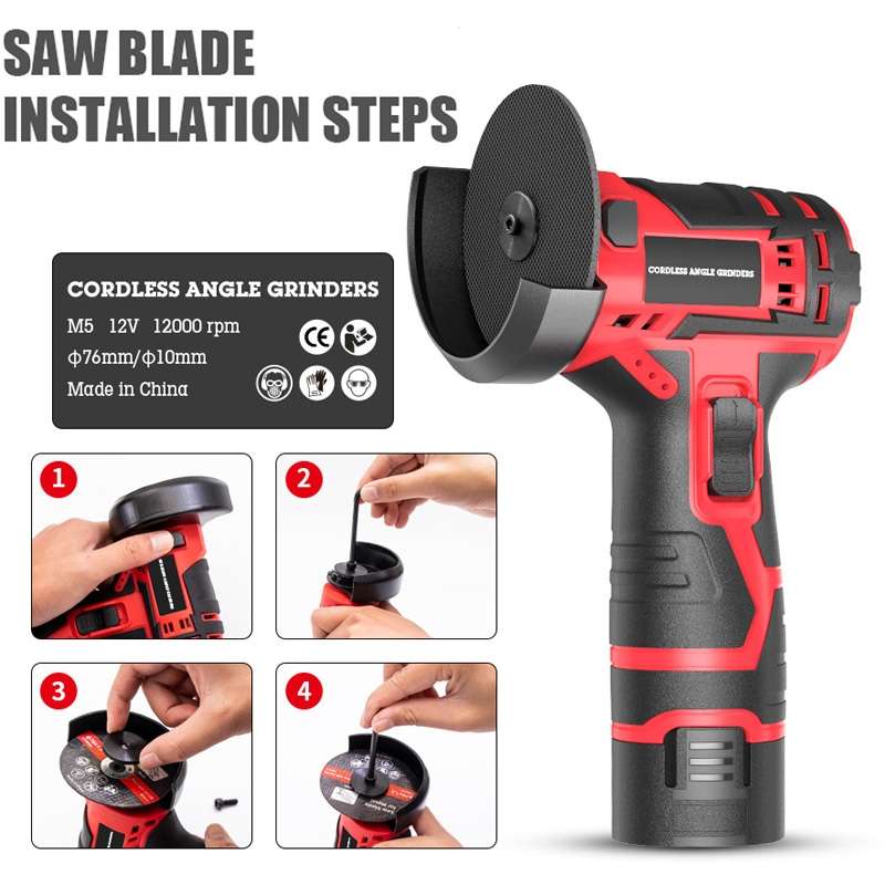 HILDA 12V 3 Inch Li-Ion Angle Grinder Home Cutting And Sanding Machine, EU Plug, Model: Carton Packa