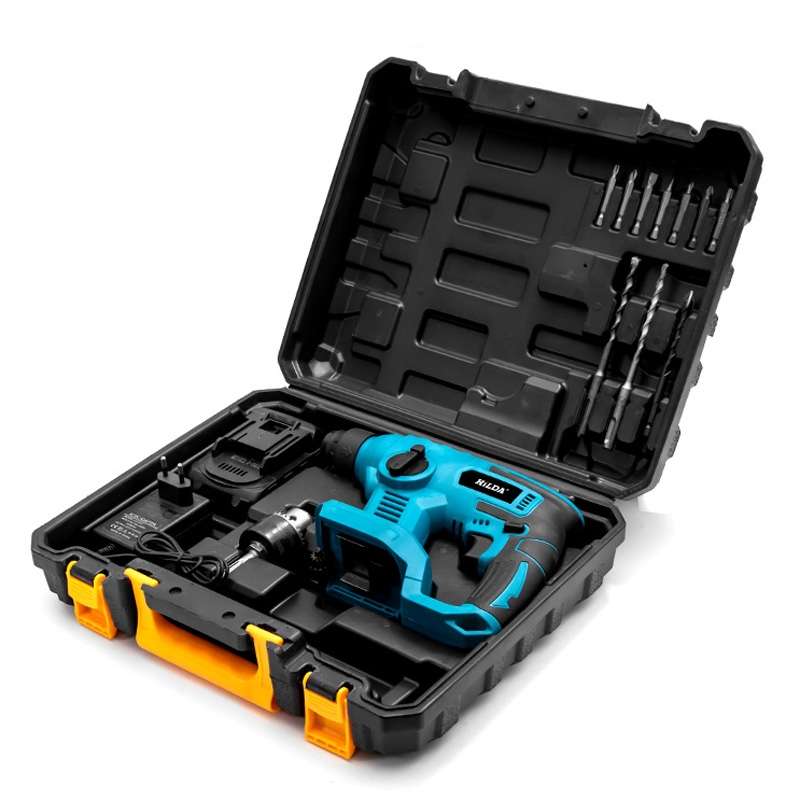 HILDA 12pcs /Set Li-Ion Power Hammer Electrical Impact Drill, Model: 1 Battery+1 Charger US Plug