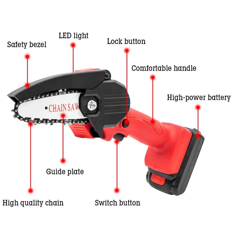 HILDA Rechargeable Cordless Mini Electrical Chain Saw Logging Tools Plastic Package, Model: US Plug