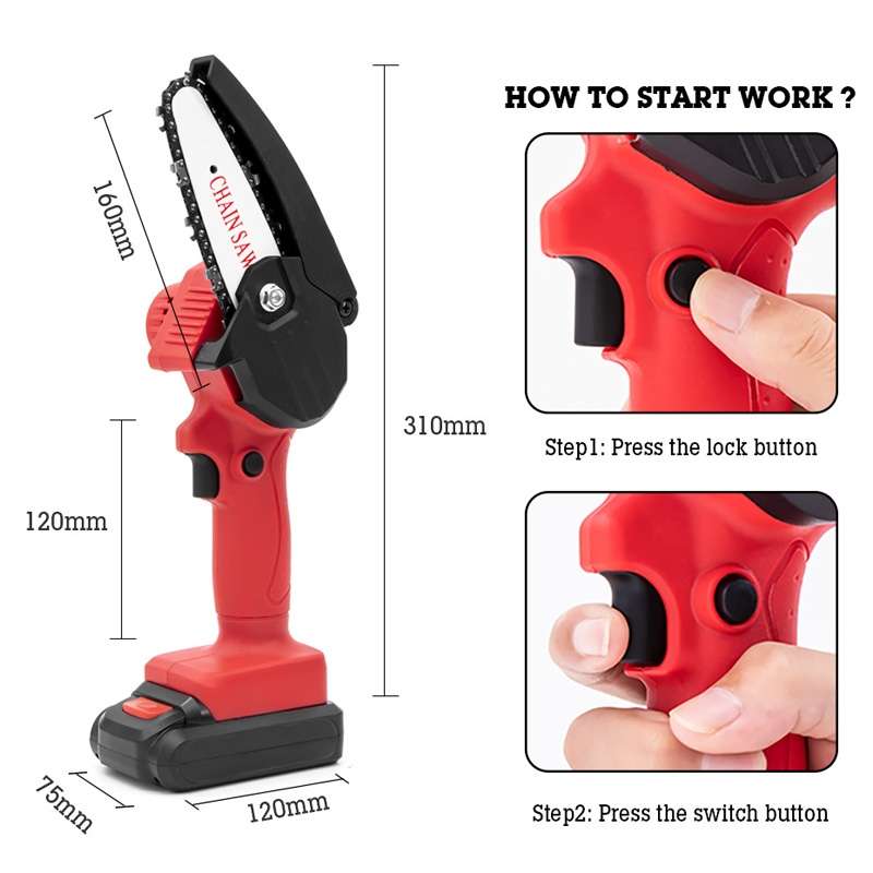 HILDA Rechargeable Cordless Mini Electrical Chain Saw Logging Tools Plastic Package, Model: US Plug