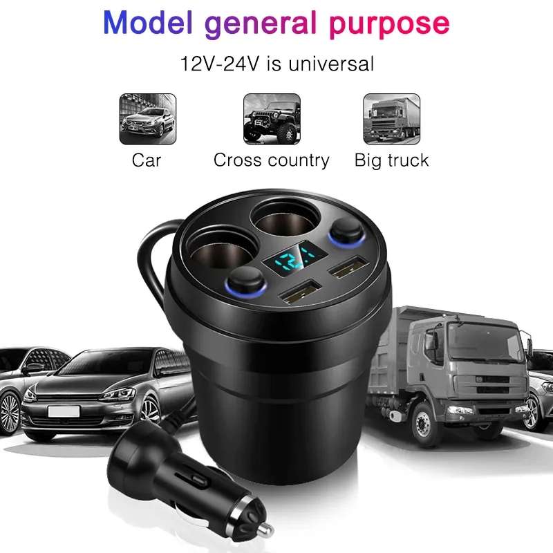 Cup Car Charger Dual USB Corded Cigarette Lighter Mobile Phone Charger(Black)