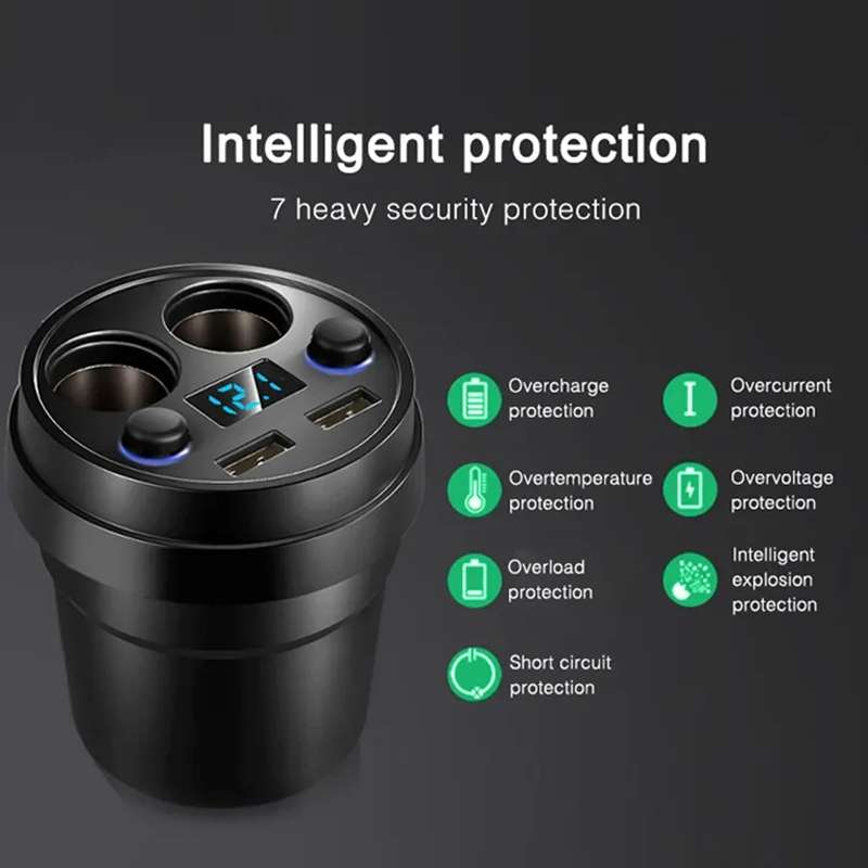 Cup Car Charger Dual USB Corded Cigarette Lighter Mobile Phone Charger(Black)