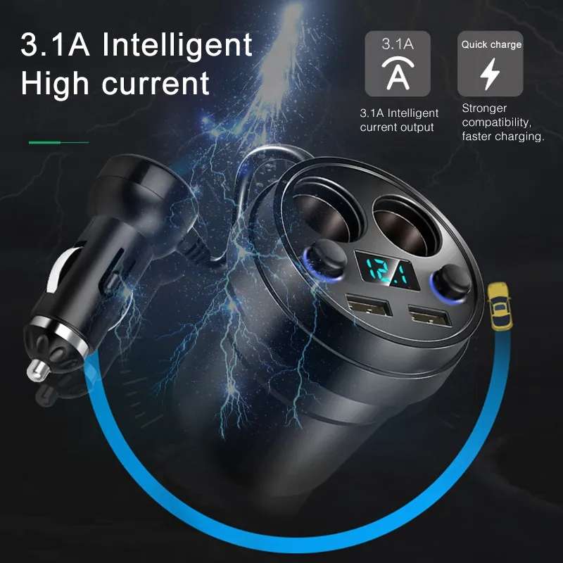 Cup Car Charger Dual USB Corded Cigarette Lighter Mobile Phone Charger(Black)