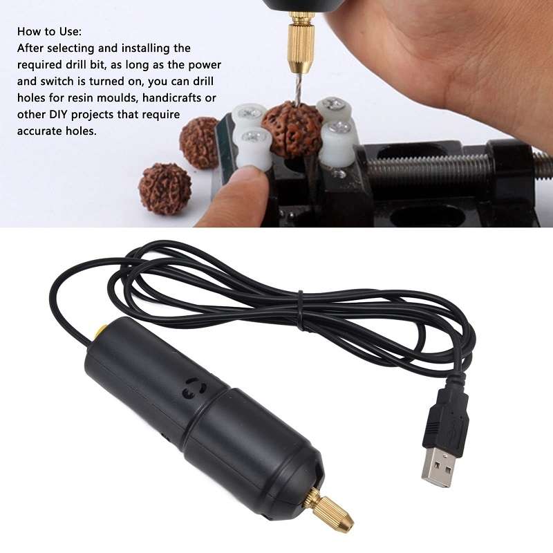 USB Interface 360 Mini Electric Drill Manual Glue Drilling Electric Drill, Set: Drill+4pcs Wrench