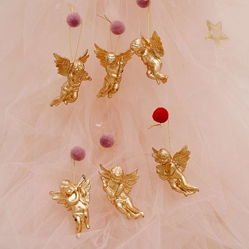 6pcs /Pack Christmas Angel Pendant Decoration Electroplated Semi-Dimensional Hanging Ornament(Silver