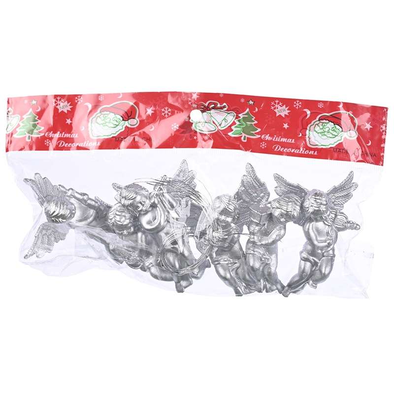 6pcs /Pack Christmas Angel Pendant Decoration Electroplated Semi-Dimensional Hanging Ornament(Silver