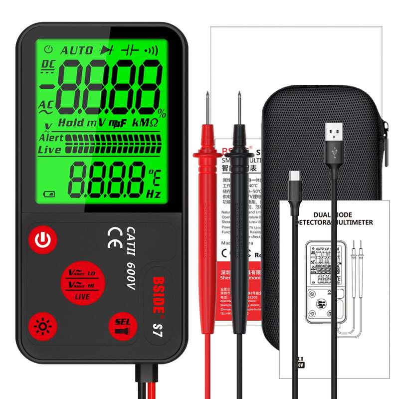 BSIDE ADMS7 Smart Thin Digital Multimeter Counts DC AC Voltmeter, Model: Charging Model With Tool Pa